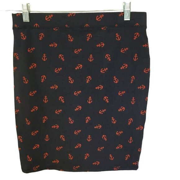 Old Navy Mini Skirt Women's Small Pull-On Pencil Stretchy Navy Blue Red Anchors - Picture 2 of 4